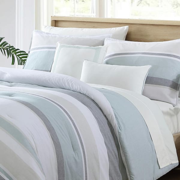 Nautica Eastport 5-Piece Blue Striped Cotton Full/Queen Comforter Bonus Set  USHS8K1177225 - The Home Depot