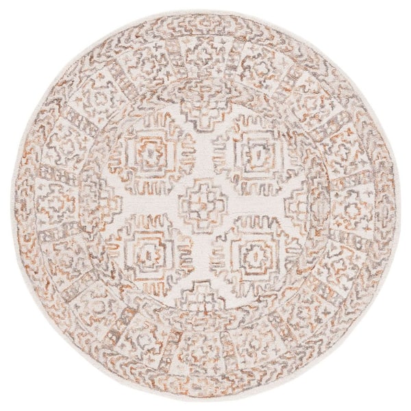 Aspen 5 ft. x 5 ft. Ivory/Sage Geometric Medallion Round Area Rug