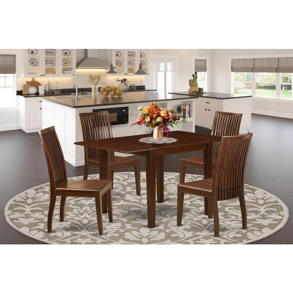 5-Piece Mahogany Finish Solid Wood Top - Dining Room Set - Seats 4