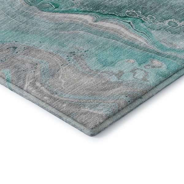 Mayfield Premium Machine Washable Abstract AMF1681 Teal 8 ft. x 10 ft. Area Rug