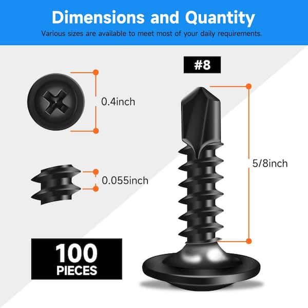 #8 x 5/8 in. 410 Stainless Steel Phillips Truss Head Self Drilling Sheet Metal Screws (100-Pack)