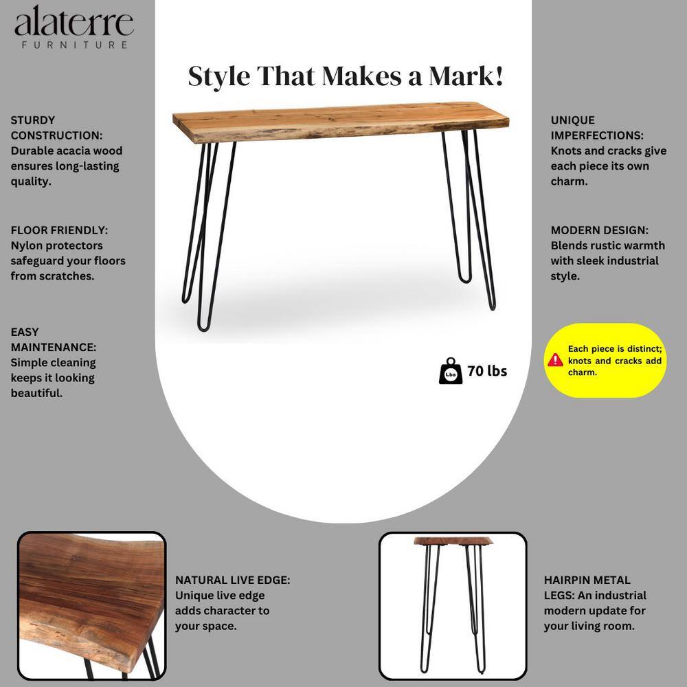 Natural Live Edge Acacia Wood and Metal Hairpin Console Table