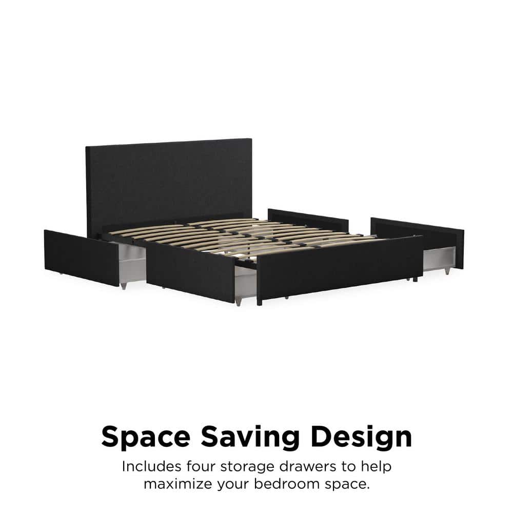 Kelly Dark Gray Upholstered Queen Bed with Storage Drawers
