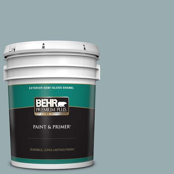 BEHR PREMIUM PLUS 5 gal. #BXC-28 Bucolic Blue Semi-Gloss Enamel Exterior Paint & Primer