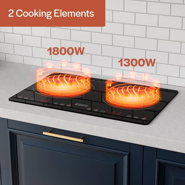 Double-Burner Electric Cooktop 1800W + 1300W Built in Hob Ceramic