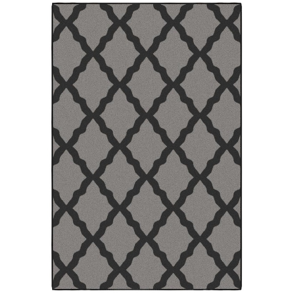 Ottomanson Glamour Collection Non-Slip Rubberback Moroccan Trellis Design 3x5 Indoor Area Rug, 3 ft. 3 in. x 5 ft., Dark Gray