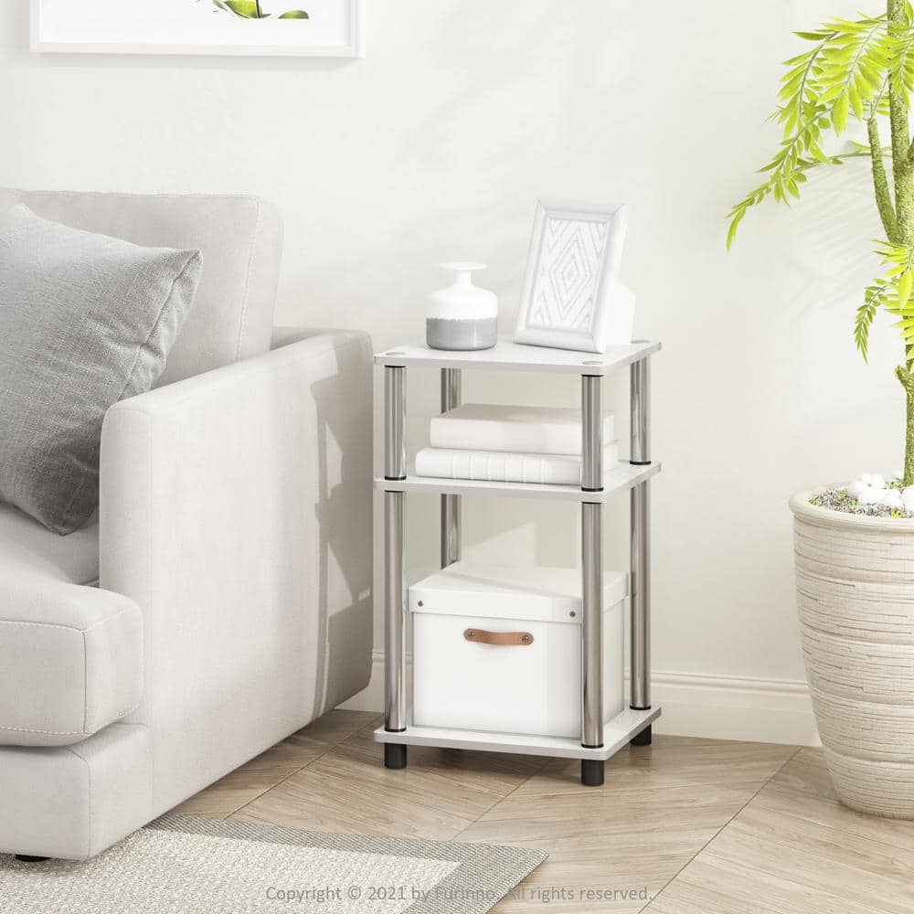 Twin Set Modern Multifunctional White Oak and Chrome End Tables