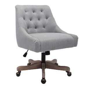 Gray Button Tufted Fabric Swivel Office Chair