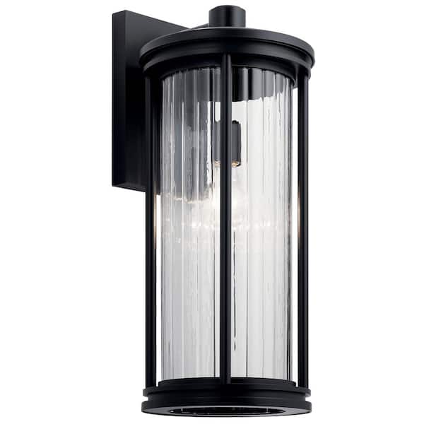KICHLER Barras 20 in. 1-Light Black Outdoor Hardwired Wall Lantern Sconce with No Bulbs Included (1-Pack)