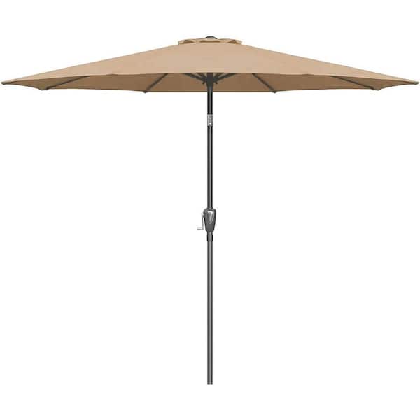 Sudzendf 9 ft. Patio Outdoor Table Market Yard Umbrella with Push Button Tilt/Crank, 6-Sturdy Ribs in Beige