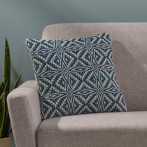 Avers Blue and White Geometric Cotton 18 in. x 18 in. Throw Pillow