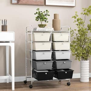 10-Drawer 4-Wheeled Plastic Storage Cart Utility Rolling Trolley Kitchen Office Organizer in Grey Gradient