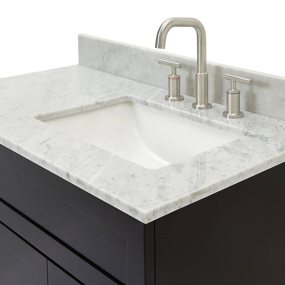 Hamlet Black Freestanding Single Sink Vanity with White Marble Top