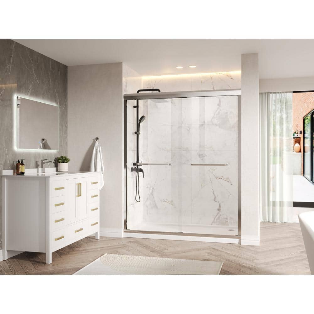 Silver Semi-Frameless Double Sliding Shower Door with Tempered Glass