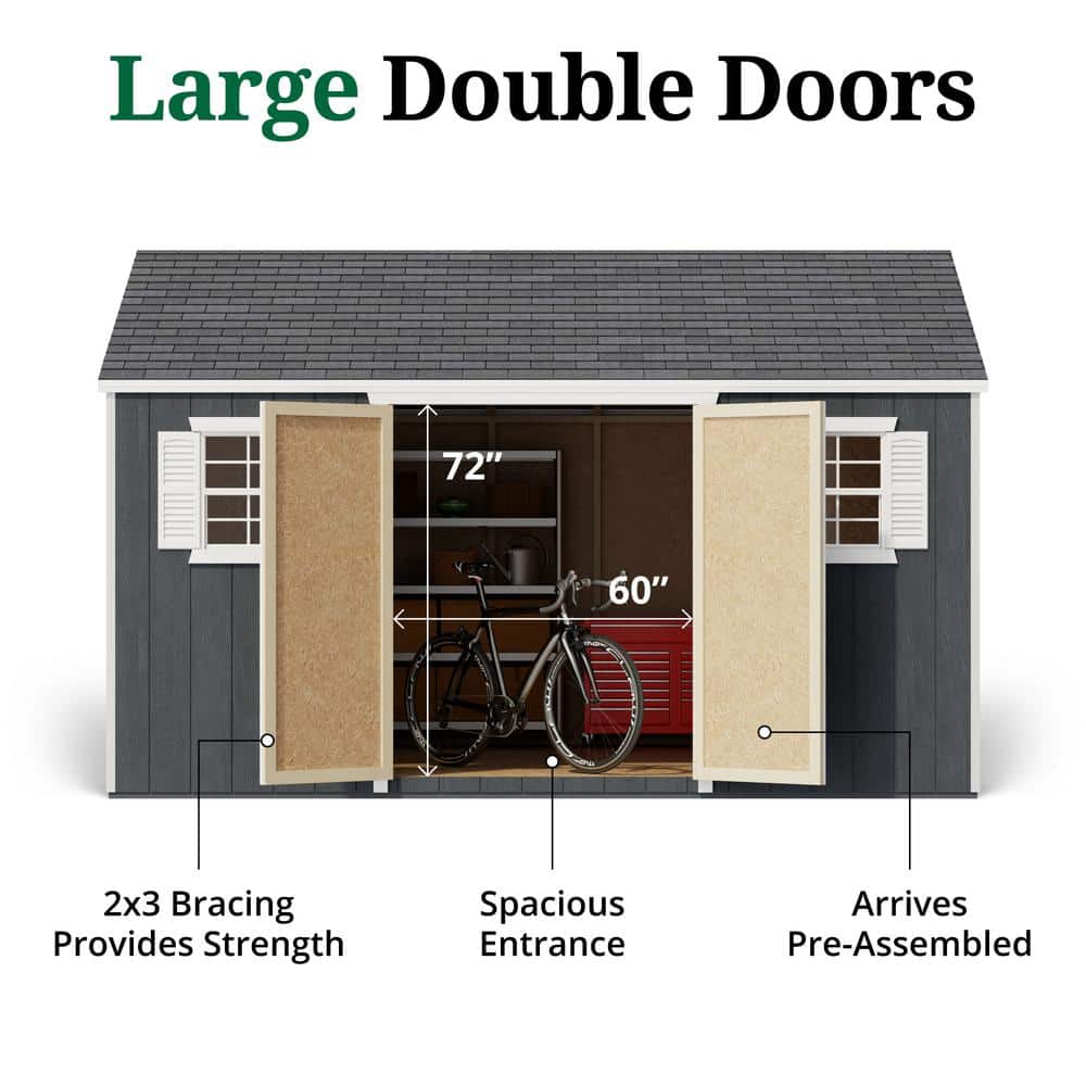 10x14 Dark Gray Wood Gable Storage Shed with Windows and Floor