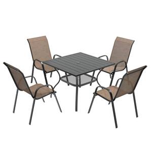 Erovio 5-Piece Metal Outdoor Dining Set with 37.8 in. Walnut Square ...