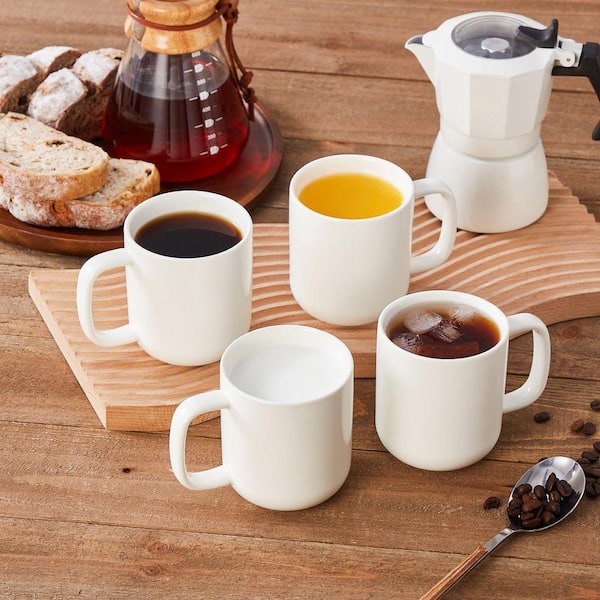 vancasso 12 oz. Ivory White Porcelain Mugs (Set of 4) Coffee Mug Set Coffee  Cup Tea Cups Service for 4 People VC-WT-4XBZ-FC