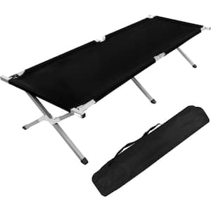 Black Metal Outdoor Chaise Lounge with Storage Bag, Camping Sleeping Cot, Portable and Lightweight Cot Bed-1 Pack