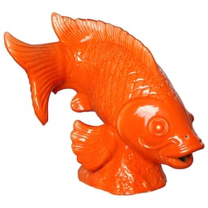 21 in. Bright Orange Ceramic Big Fish Statue