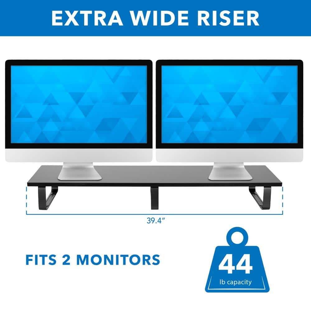 Extra Wide Black Steel and Wood Dual Monitor Stand