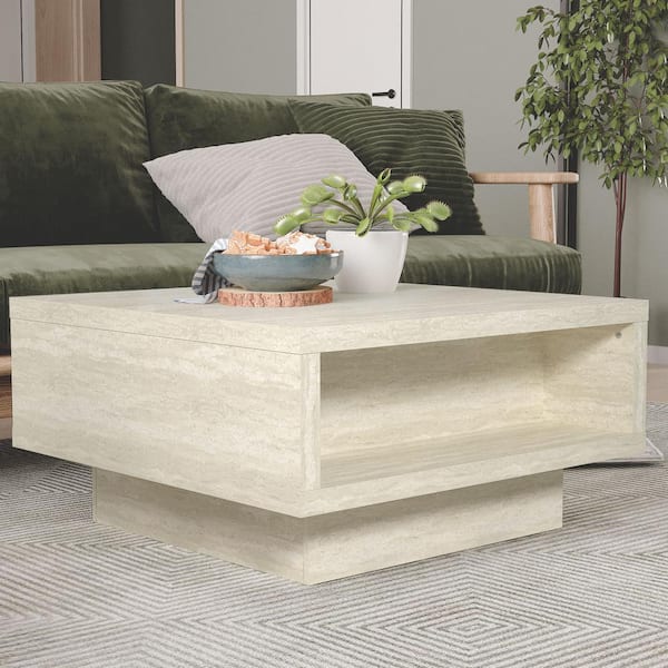GALANO Carmelo 35.4 in. Light Oak Square Wood Top Coffee Table with Storage