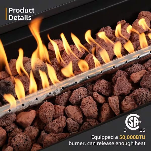 56 in. Rectangular Outdoor Concrete Propane Fire Pit with Tank Cover, Dark Gray