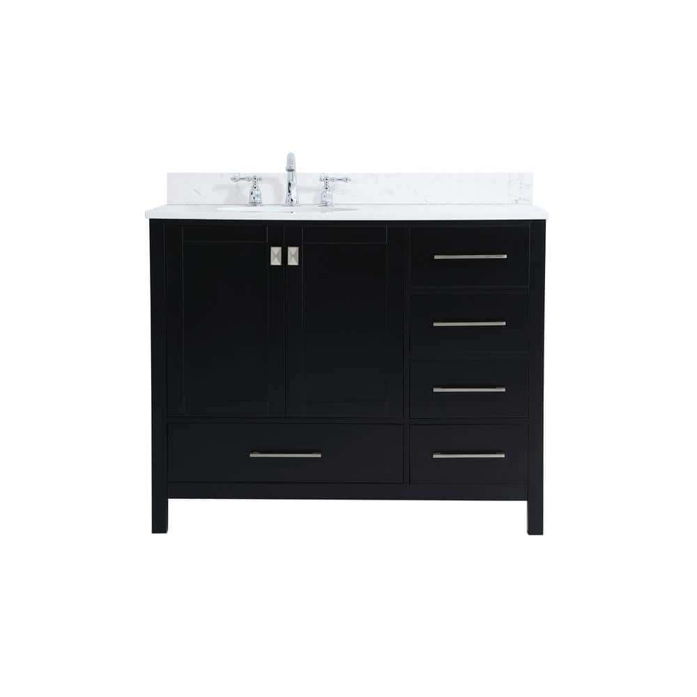42 in. W Single Bath Vanity in Black with Engineered Stone Vanity Top in Ca