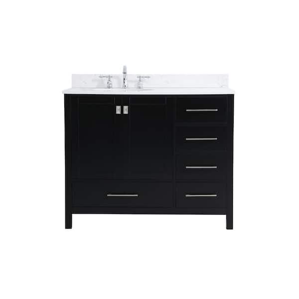 Unbranded 42 in. W Single Bath Vanity in Black with Engineered Stone Vanity Top in Calacatta with White Basin with Backsplash