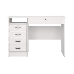 43 in. Rectangular White 5 Drawer Writing Desk with Locking Feature
