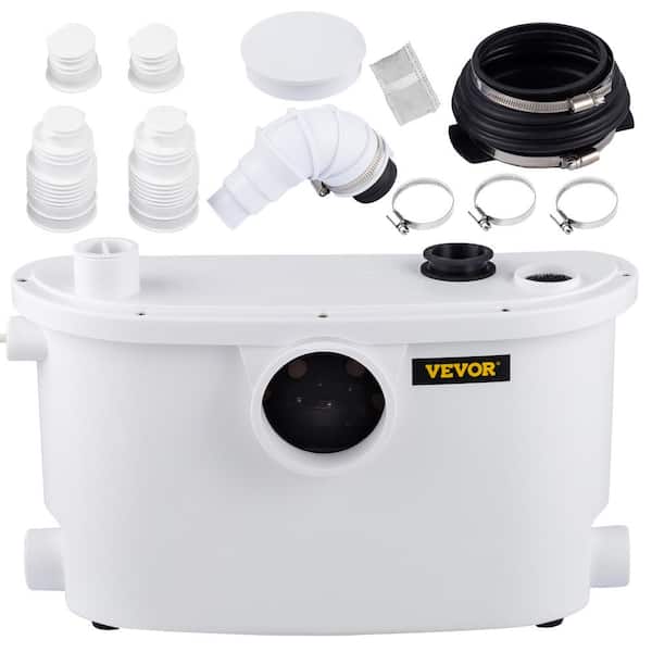 VEVOR Macerator Effluent Pump 400-Watt 4 Inlets 0.5HP Waste Water Drain Pump Pedestal 21 ft. Up for Kitchen Toilet Sink, White