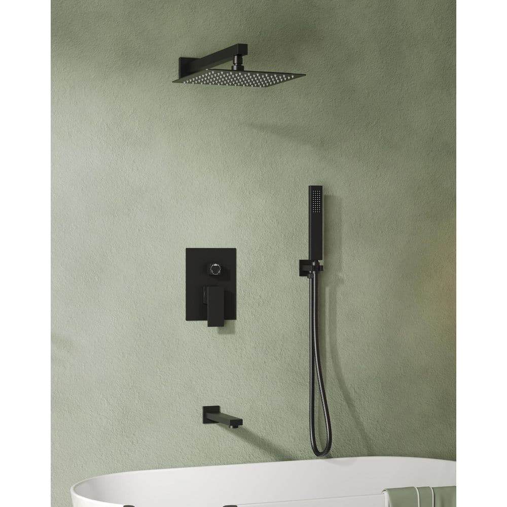 1-Handle 3-Spray Wall Mount Tub and Shower Faucet with 10 in. Rain Shower Head in Matte Black (Valve Included) price history on PriceWatchPro