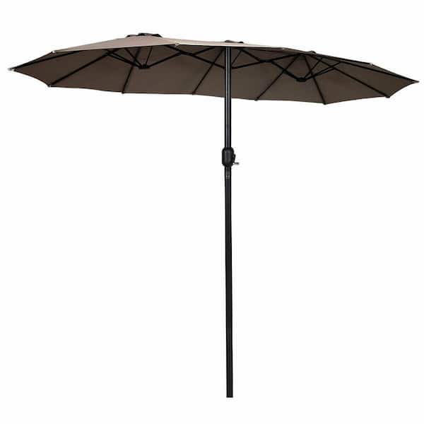 Unbranded 15 ft. Twin Double-Sided Outdoor Market Patio Umbrella in Tan without Base