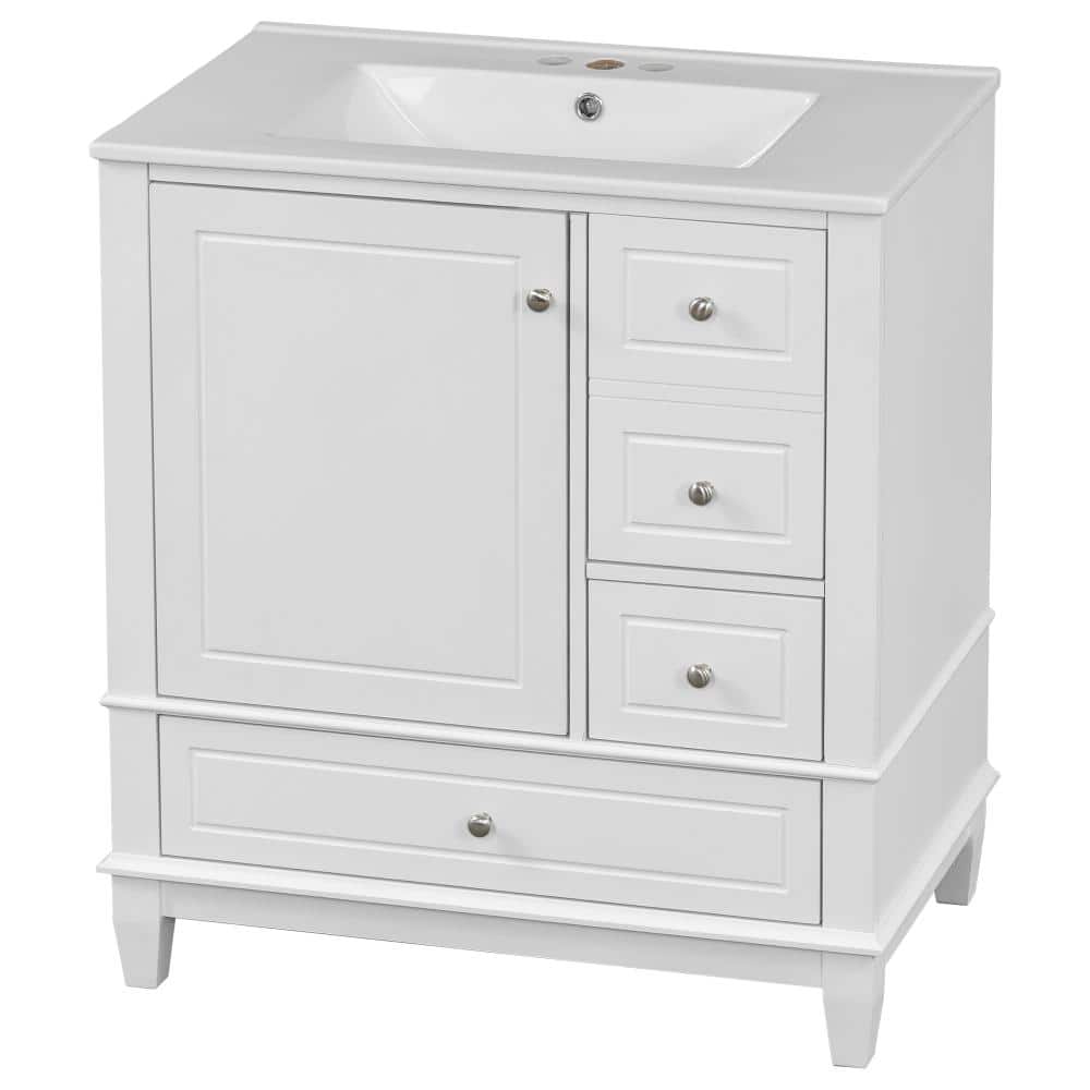 30 in. W x 18.3 in. D x 33.7 in. H Freestanding Bath Vanity in White with White Ceramic Top(Unassembled)