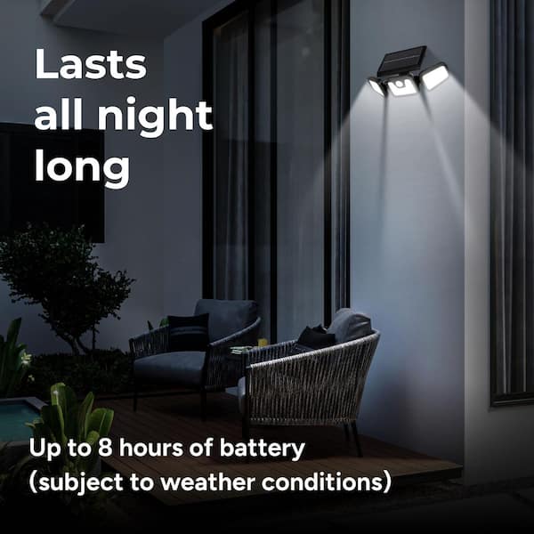 TECHKO 3-Head 185 Lumen Matte Black Solar Integrated LED Outdoor