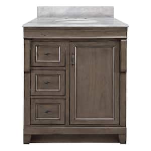 Naples 31 in. W x 22 in. D Bath Vanity in Distressed Grey with Left Drawers and Marble Vanity Top in Carrara White