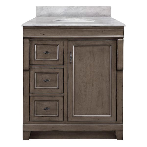 Home Decorators Collection Naples 30 in. W x 22 in. D x 35 in. H Single Sink Freestanding Bath Vanity in Distressed Gray with Carrara Marble Top