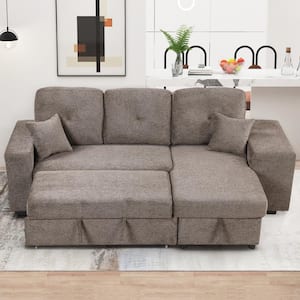95 in. Knox Charcoal Twin Size Pull-Out Sofa Bed with Side Shelf and 2-Stools, Corner Sectional Sofa with Storage Chaise