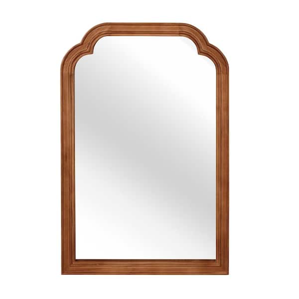 Yellowish Brown 24 in. W x 36 in. H Solid Wood Frame Rounded Corner Decorative Mirror, For Bedroom,Living Room, Entryway