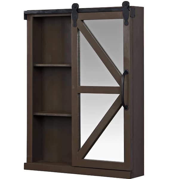 FirsTime & Co. 21 x 5.5 x 28 in. Square Mirror Espresso Winona Farmhouse Barn Door Cabinet Mirror