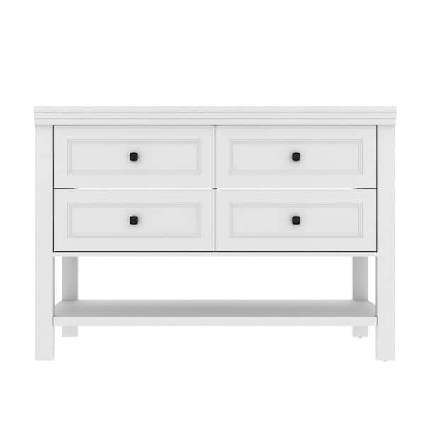 48 in. W x 17.7 in. D x 34 in. H 2-Sink Freestanding Bath Vanity in White with White Resin Top and Drain Faucet Set