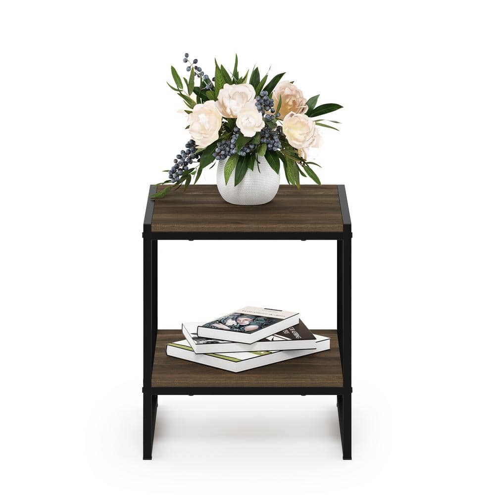 Columbia Walnut Modern Metal-Frame 2-Tier End Table