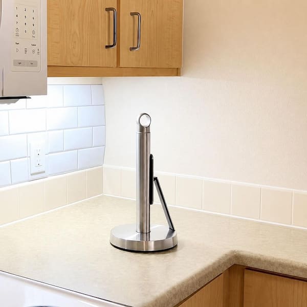 Freestanding Silver Paper Towel Holder with Tension Arm, Weighted Base, Stainless Steel, 1-Piece