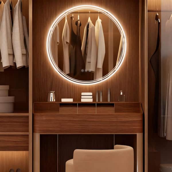 30 in. W x 30 in. H Round LED Anti-Fog Frameless With Front Light And Backlight Wall Mirror Bathroom Vanity Mirror
