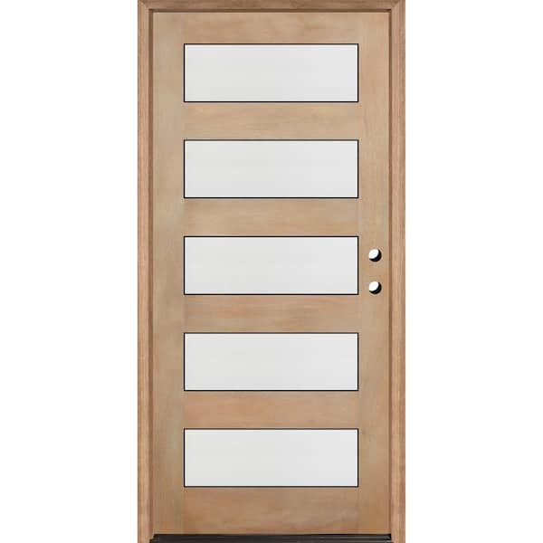 Contemporary Mahogany Type 36 in. x 80 in. Left-Hand/Inswing 5-Lite Frosted Glass Unfinished Wood Prehung Front Door