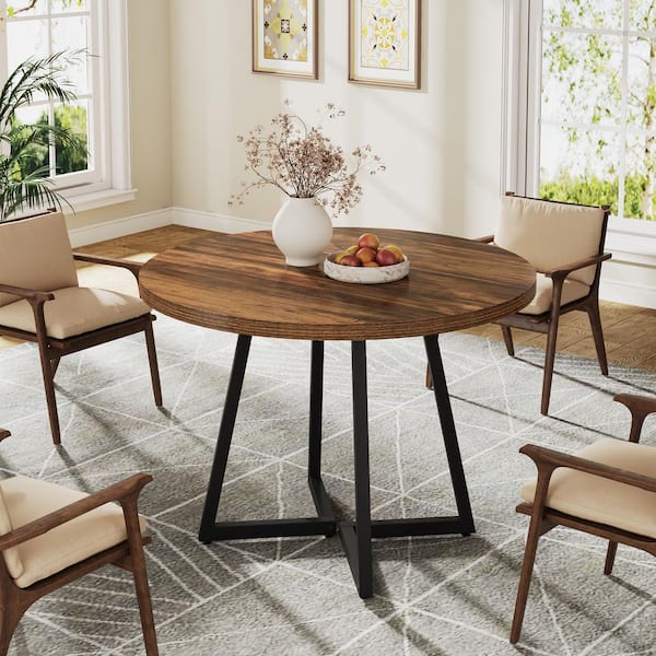 Moronia Industrial Brown Wood 31.5 in. Pedestal Dining Table Seats 4