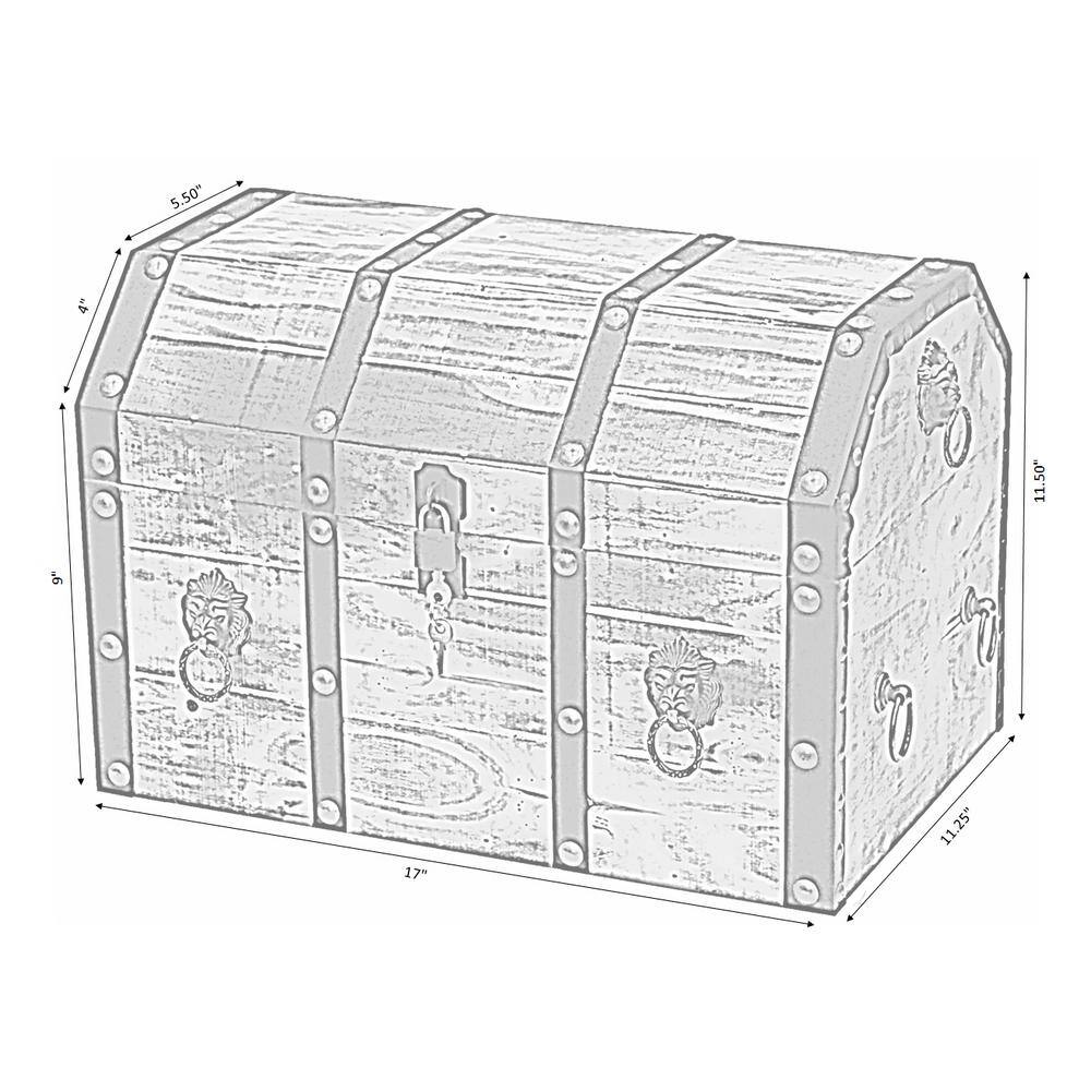 Large Rustic Wooden Pirate Trunk with Lion Rings and Lock
