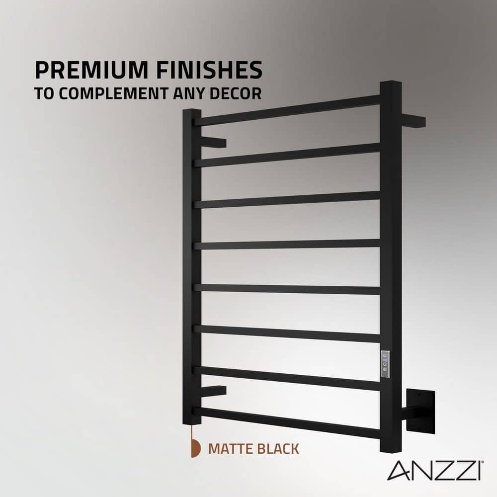 Matte Black Stainless Steel Wall Mounted 8-Bar Towel Warmer