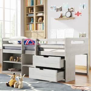 White Twin Size Loft Bed with 2-Shelves and 2-Drawers