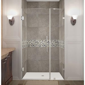 Nautis 37 in. x 72 in. Frameless Hinged Shower Door in Chrome with Clear Glass
