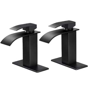 Single-Handle Black Waterfall Bathroom Faucet with Deck Plate, Bathroom Faucets for 1 or 3 Hole Bathroom Sink (2-Pack)